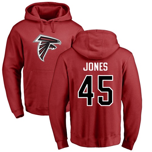 Atlanta Falcons Men Red Deion Jones Name And Number Logo NFL Football #45 Pullover Hoodie Sweatshirts